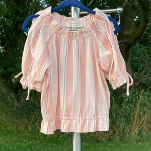 Jessica Simpson: Girls vertical striped, peachtoned top w/slit sleeves.  24 mos.